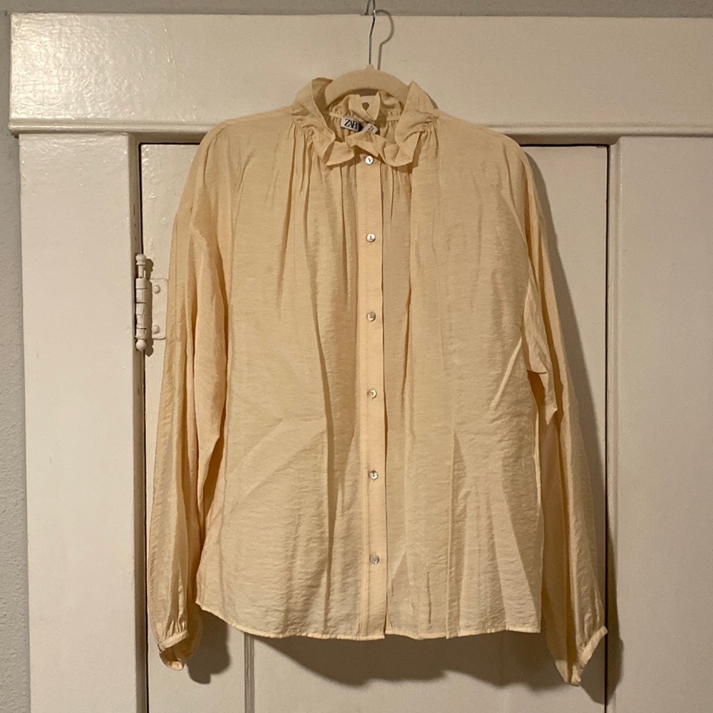 Zara Ruffle Neck Button Down